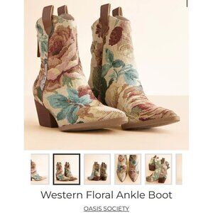 Western Floral Ankle Booties  By Oasis Society  size  7.5 Brown Beige